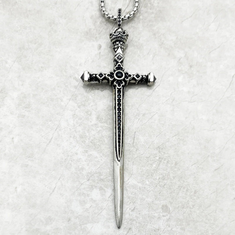 Sword Pendant Link Chain Necklace in 925 Sterling Silver