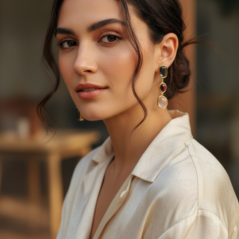 Asymmetric Colorful Resin Stone Alloy Drop Earrings