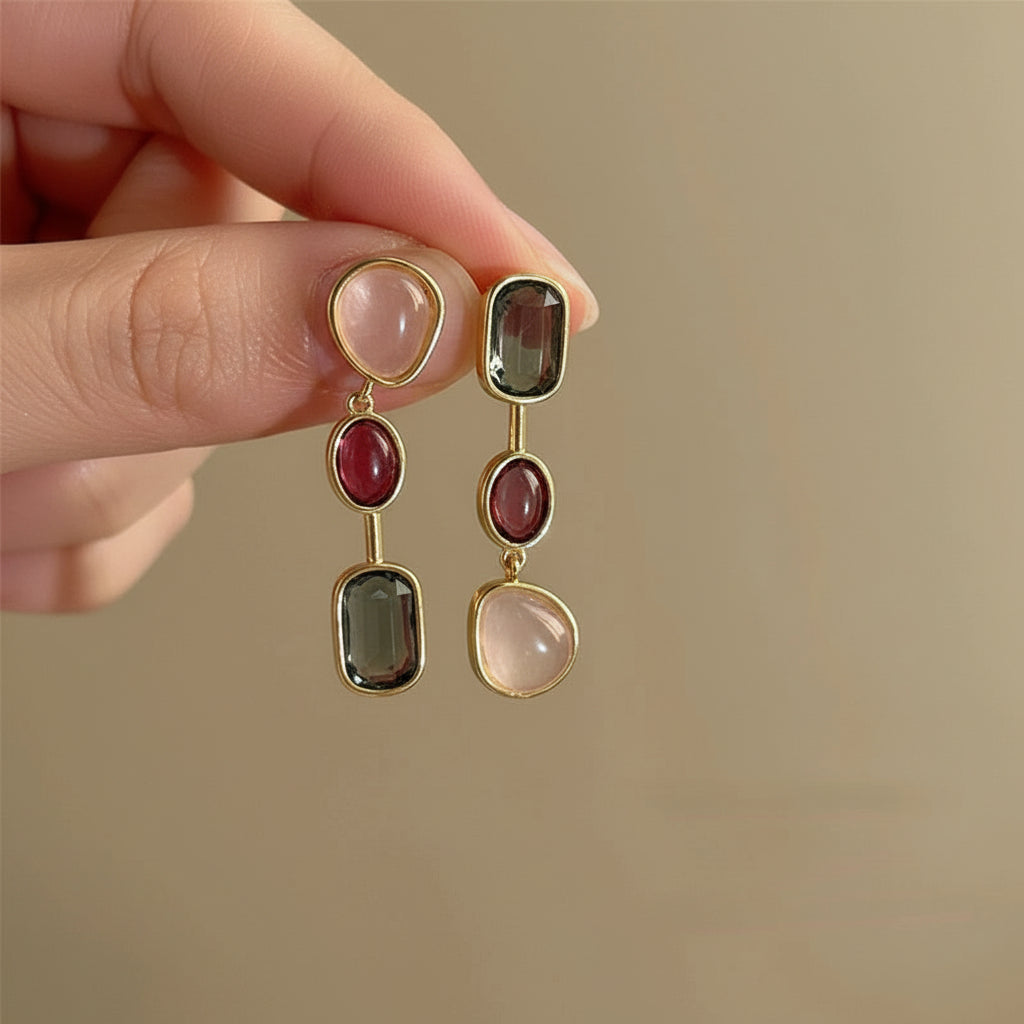 Asymmetric Colorful Resin Stone Alloy Drop Earrings