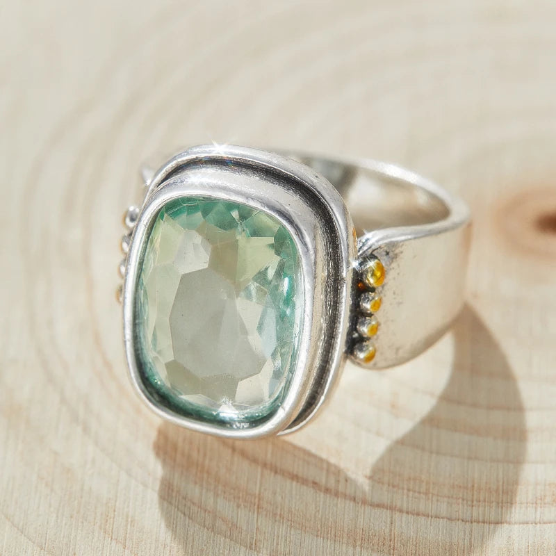 Vintage Inspired Zink Alloy Ring with Large Zircon Stone