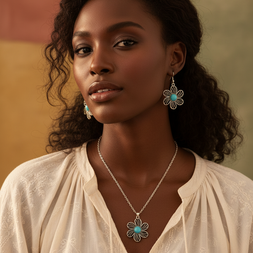 Alloy Sets of Bohemian Turquoise Earrings & Necklaces