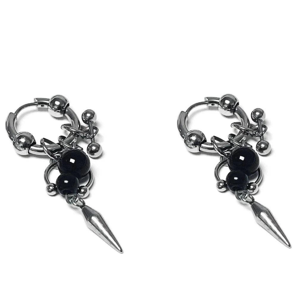 Y2K Punk Goth Spike Rivet Ball Pearl Stainless Steel Hoop Earrings