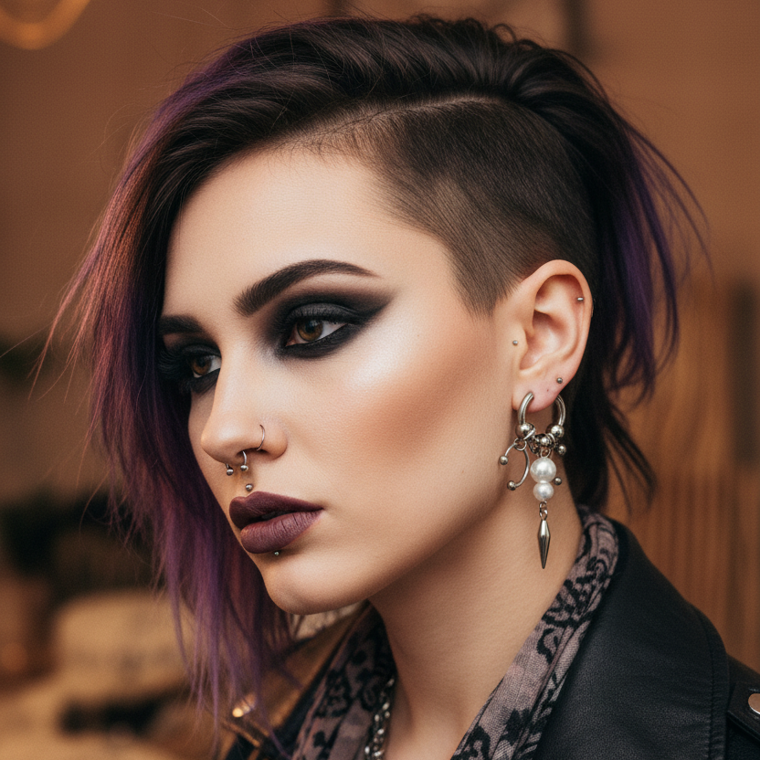 Y2K Punk Goth Spike Rivet Ball Pearl Stainless Steel Hoop Earrings