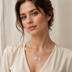 Pink Dragonfly Pendant Necklace in 925 Sterling Silver with Zircon Stones