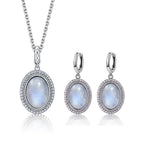 925 Sterling Silver Natural Moonstone Pendant & Earrings Set - Choose Your Stone