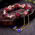 Pomegranate Fruit Blue Flower Tianhe Stone Beaded Strand Bracelet - Nature Inspired Unique