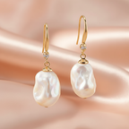 Large Luxury Faux Pearl Earrings & Necklace 14k Gold Plated
