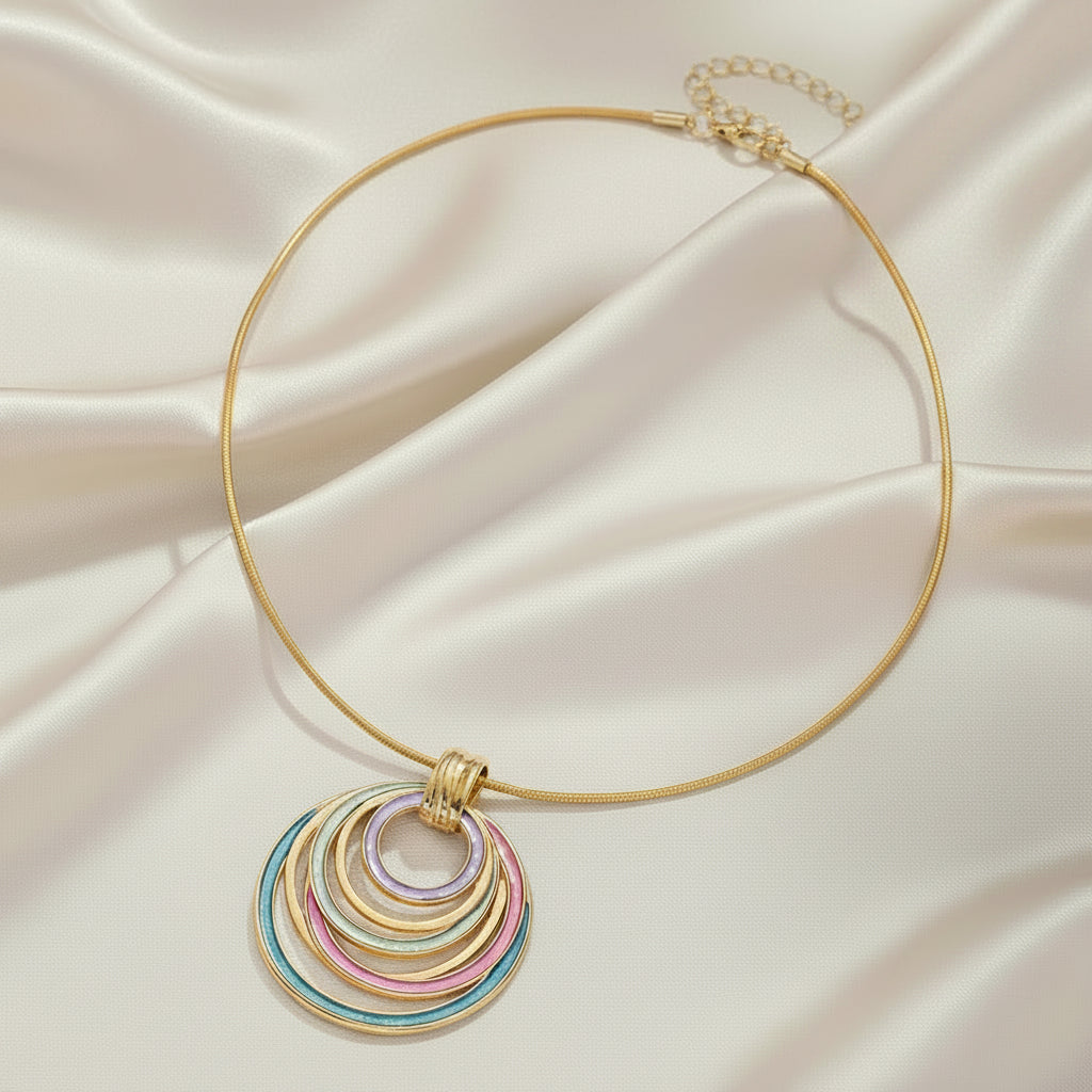 Boho Circle Pendant Necklace in Multi-Color Zinc Alloy