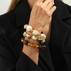 3 Pcs Set Acrylic Resin Copper Coated Bead Bracelets - Y2K Bohemian Uneven Various Forms