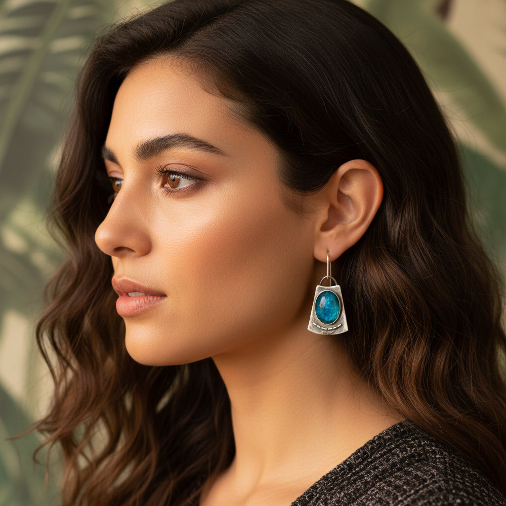 Vintage-Inspired Moonstone Drop Earrings – Bold Oval and Square Statement Design