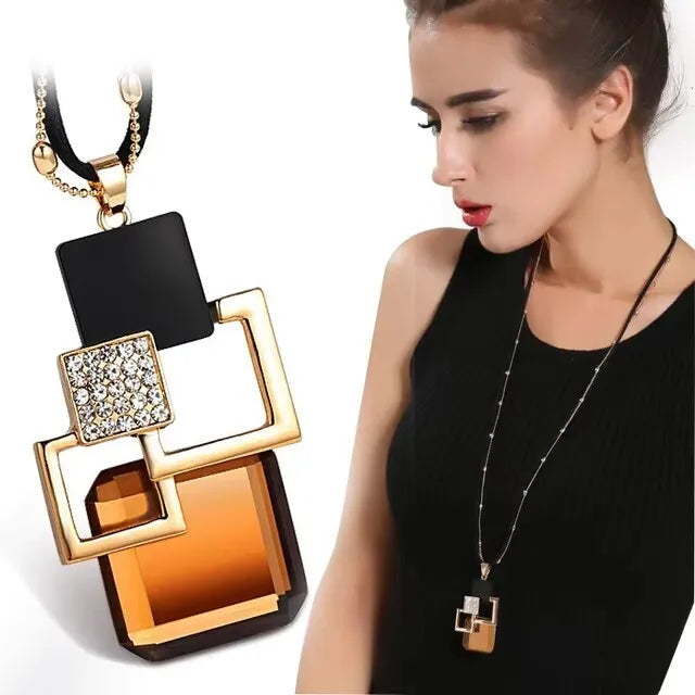 Bold Long Statement Necklace with Oversized Crystal Pendant - Choose Yours