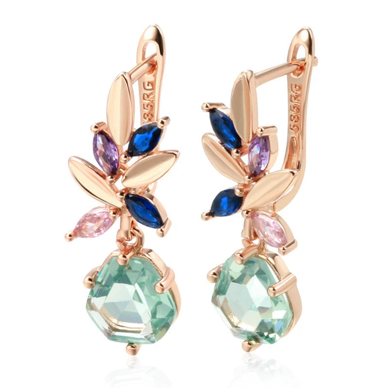 14K Rose Gold Plated Copper Floral Earrings with Natural Green Zircon