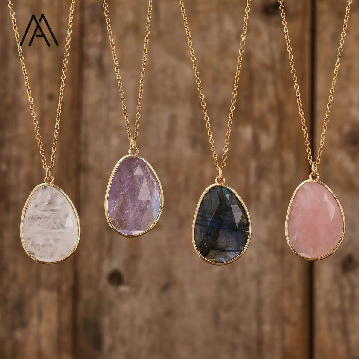 Natural Healing Crystal Pendant Copper Chain Necklace - Choose Your Stone