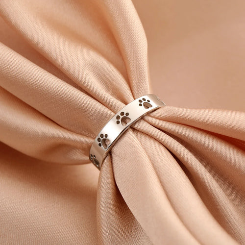 18K Gold Plated Stainless Steel Dog Paw Foot Print Ring in Gold & Silver