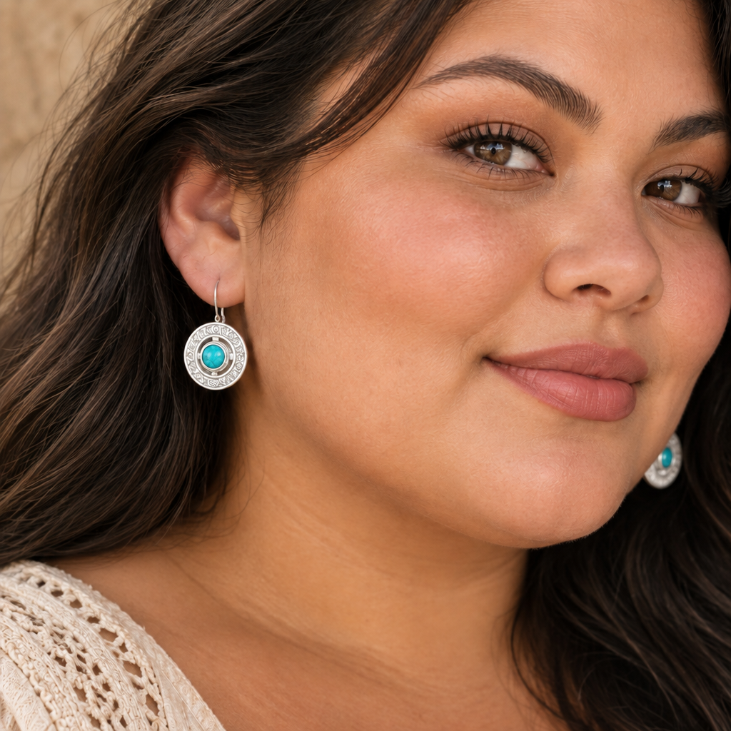 Round Drop Earrings In 925 Sterling Silver with Natural Zircons