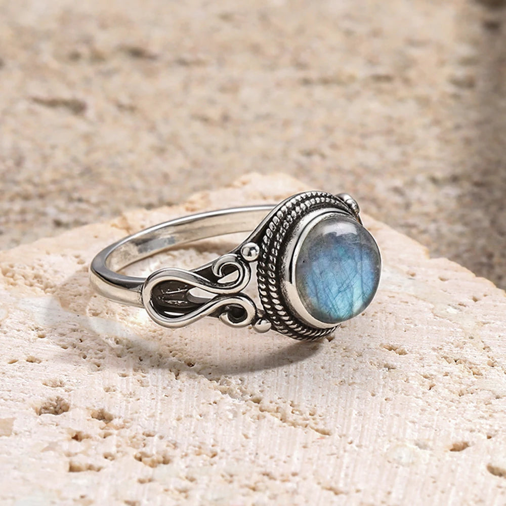 925 Sterling Silver Gemstone Ring – 8mm Natural Stone, Choose Your Favorite Gemstone