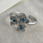 925 Sterling Silver Blue Flower Zircon Adjustable Ring