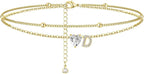 Initial 14K Gold-Plated Stainless-Steel Cubic Zirconia Heart Anklet