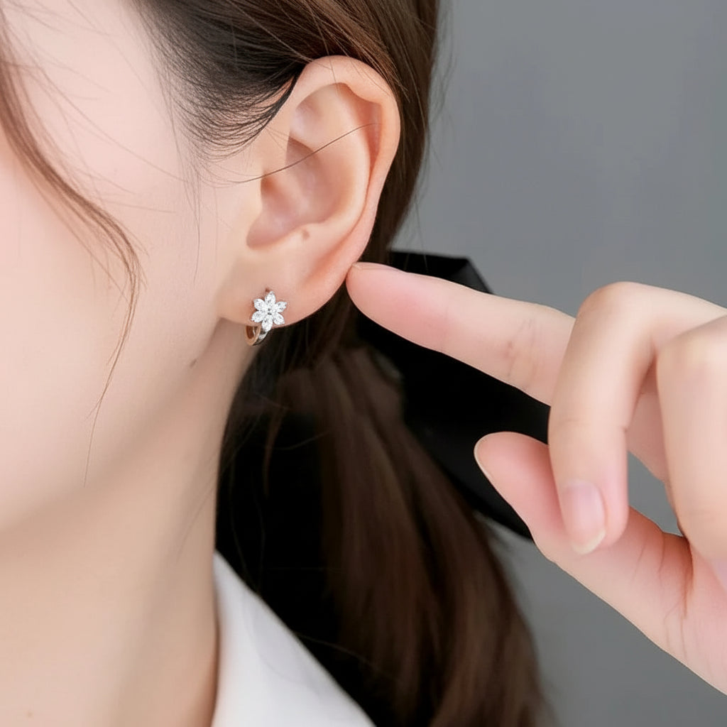 925 Sterling Silver Flower CZ Earrings