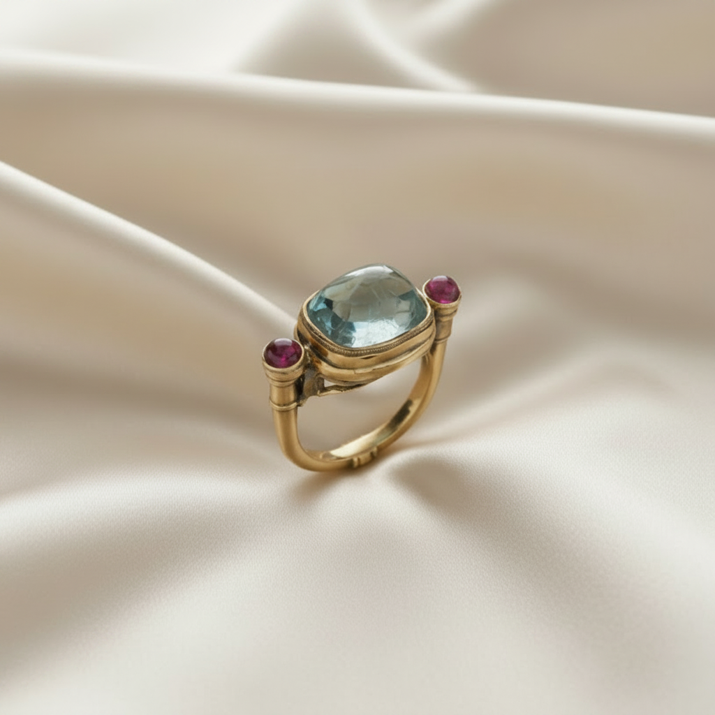 Vintage Light Blue & Pink CZ Statement Ring – Antique-Style Cocktail Ring