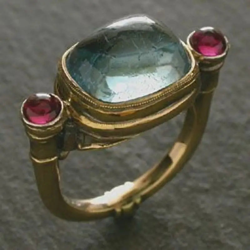 Vintage Light Blue & Pink CZ Statement Ring – Antique-Style Cocktail Ring