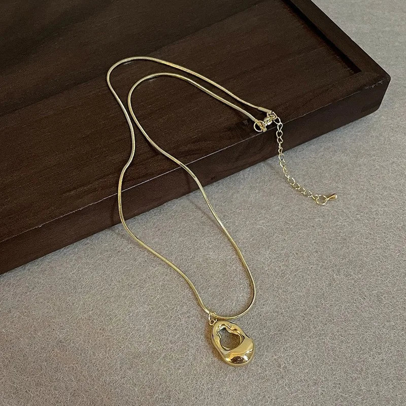Stainless Steel Snake Chain Necklace with Oval Pendant