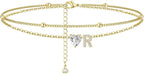 Initial 14K Gold-Plated Stainless-Steel Cubic Zirconia Heart Anklet