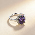 925 Sterling Silver Large Purple CZ Stone Adjustable Ring