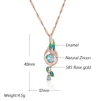 14K Rose Gold Plated Copper Peacock Pendant Necklace with Blue Natural Zircon