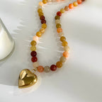 18K Gold-Plated Steel Necklace – Boho Brown & Orange Natural Stone