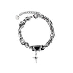 Retro Black Zircon Star Chain Stainless Steel Punk Bracelet