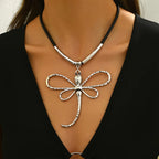 Black Cord Choker Necklace with Large Dragonfly Alloy Pendant