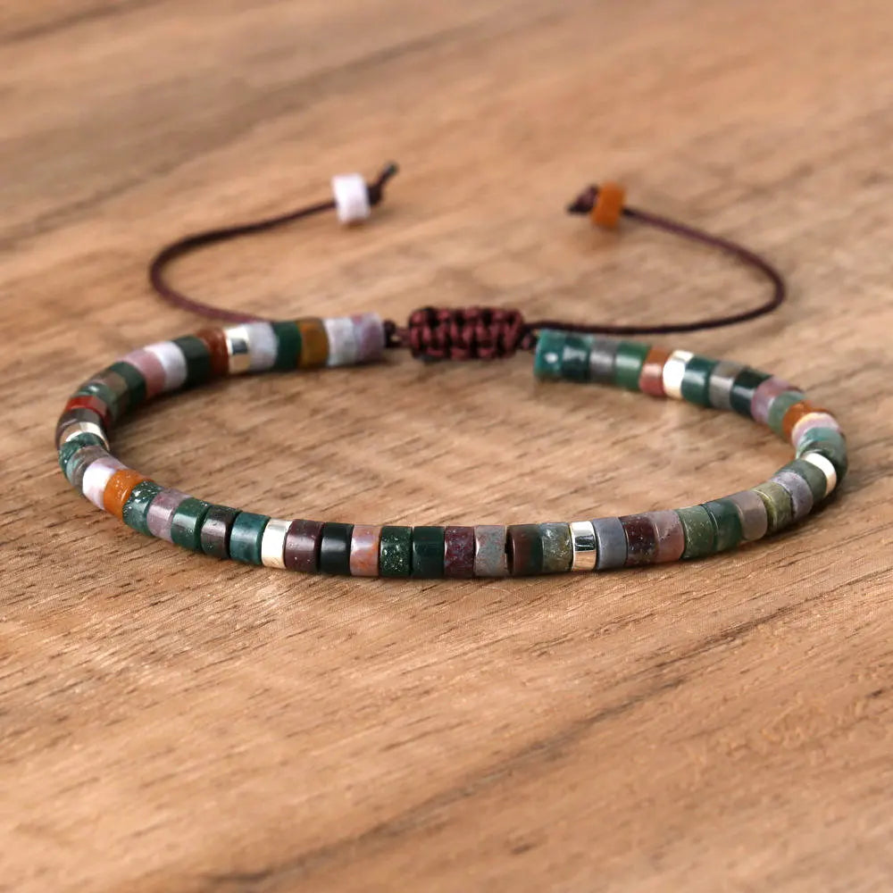 Adjustable Rope Bracelet with Natural Stone Beads - Large Selection