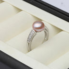 Genuine Freshwater Pearl Zircon Adjustable 925 Sterling Silver Ring