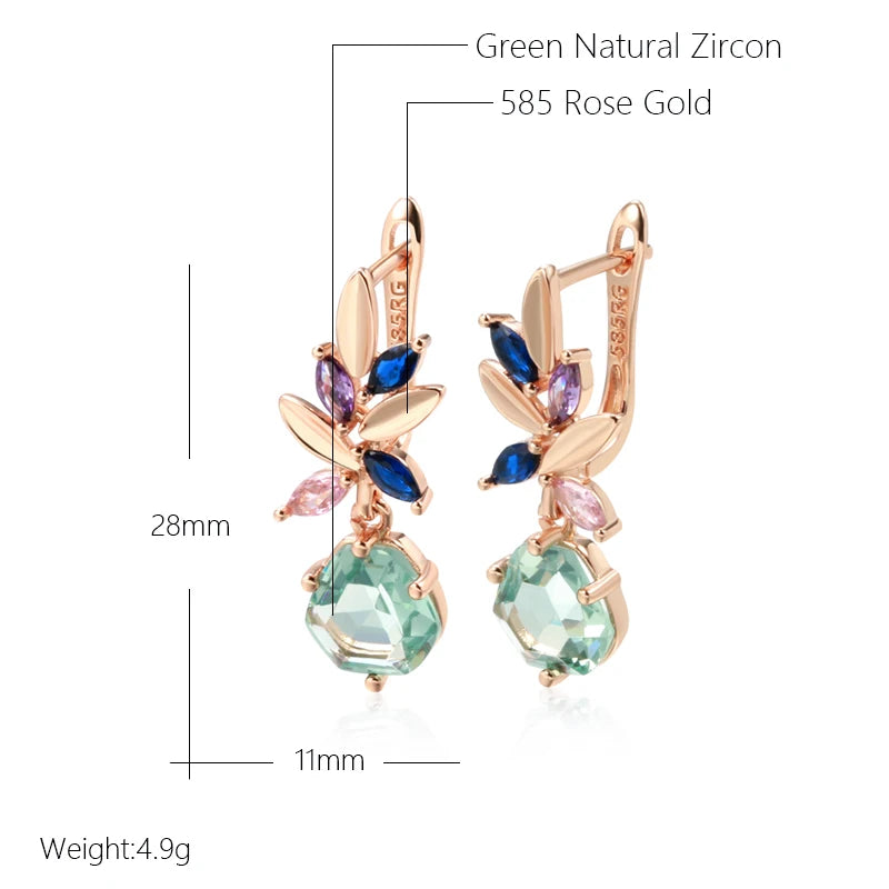 14K Rose Gold Plated Copper Floral Earrings with Natural Green Zircon