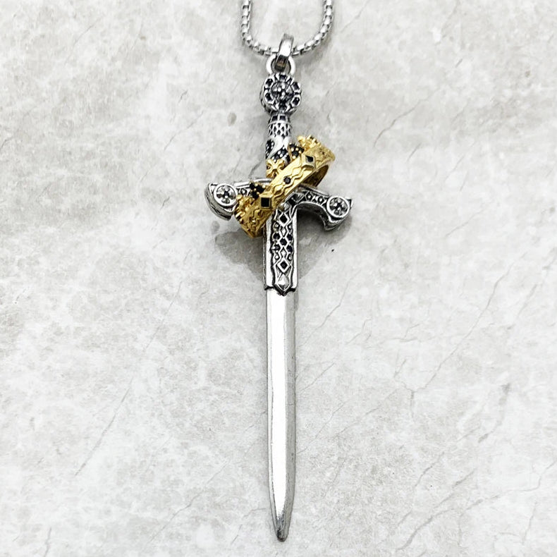 Sword Pendant Link Chain Necklace in 925 Sterling Silver