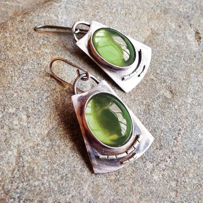 Vintage-Inspired Moonstone Drop Earrings – Bold Oval and Square Statement Design