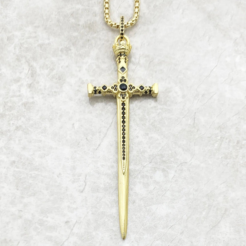 Sword Pendant Link Chain Necklace in 925 Sterling Silver