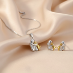 Two Tone Girl & Dog Hug Jewelry Set: Necklace & Earrings, Zinc Alloy
