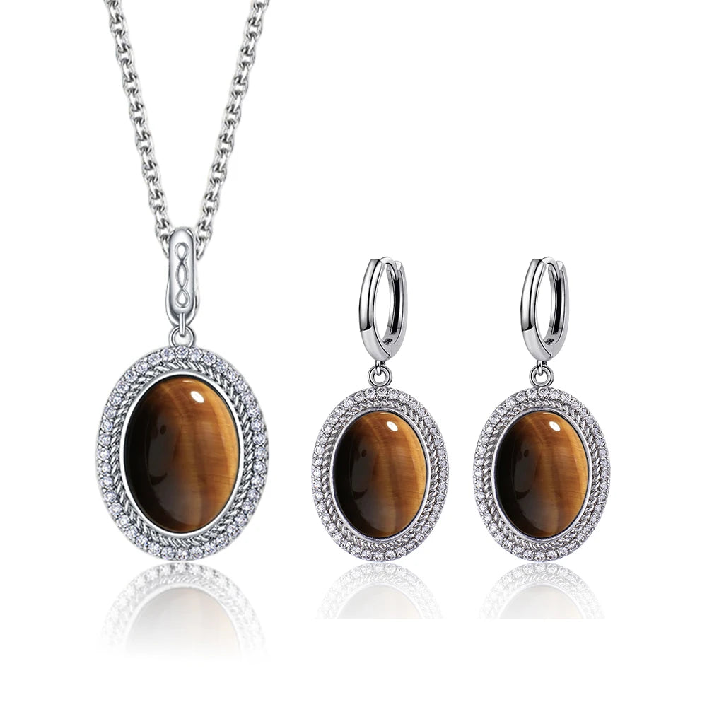 925 Sterling Silver Natural Moonstone Pendant & Earrings Set - Choose Your Stone