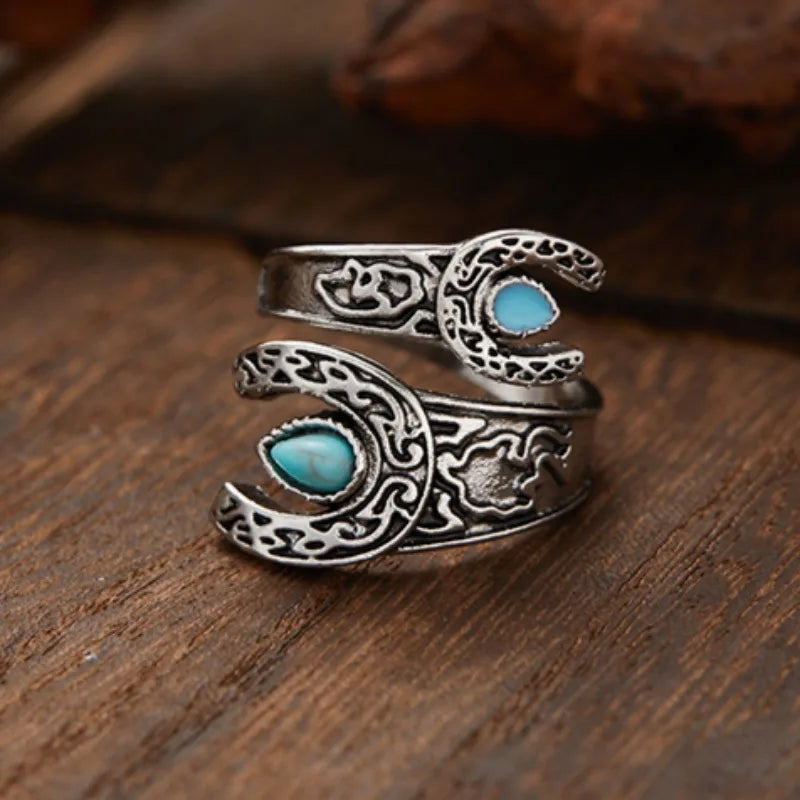 Turquoise Statement Rings – Bold Adjustable Boho Designs in Zinc Alloy