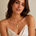 Lucky Coin Charm Necklace in Gold Tone 925 Sterling Silver with Zircons