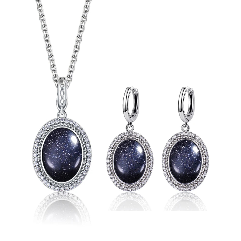 925 Sterling Silver Natural Moonstone Pendant & Earrings Set - Choose Your Stone