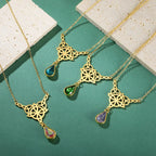 Celtic Knot Stainless Steel Drop Stone Pendant Necklace