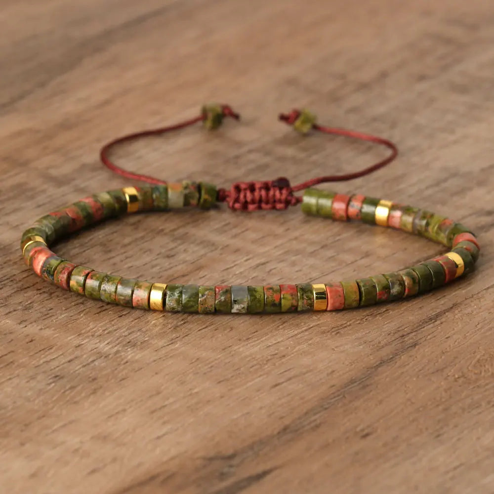Adjustable Rope Bracelet with Natural Stone Beads - Large Selection