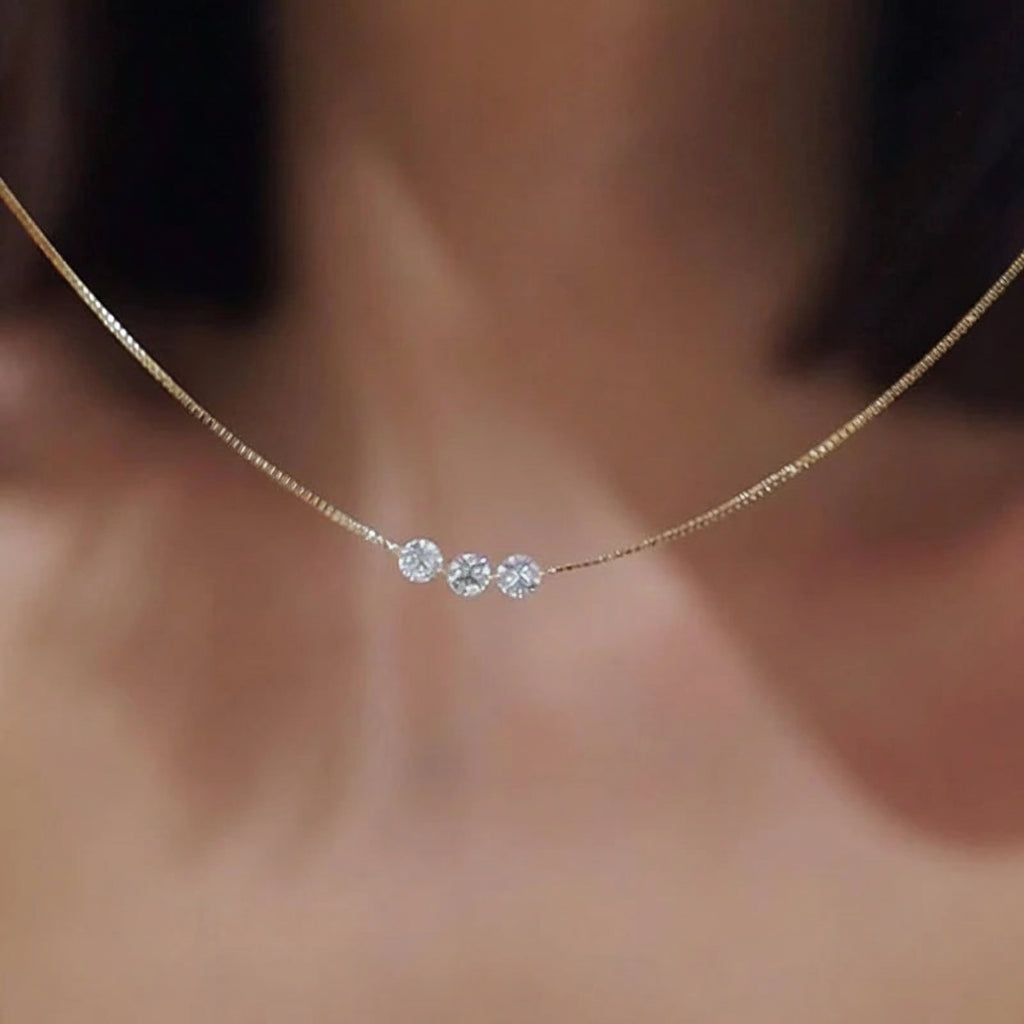 Delicate Cooper Necklace with Three Zircons