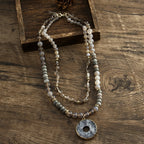 Boho Natural Stone Beads Necklace with Zircon Pendant