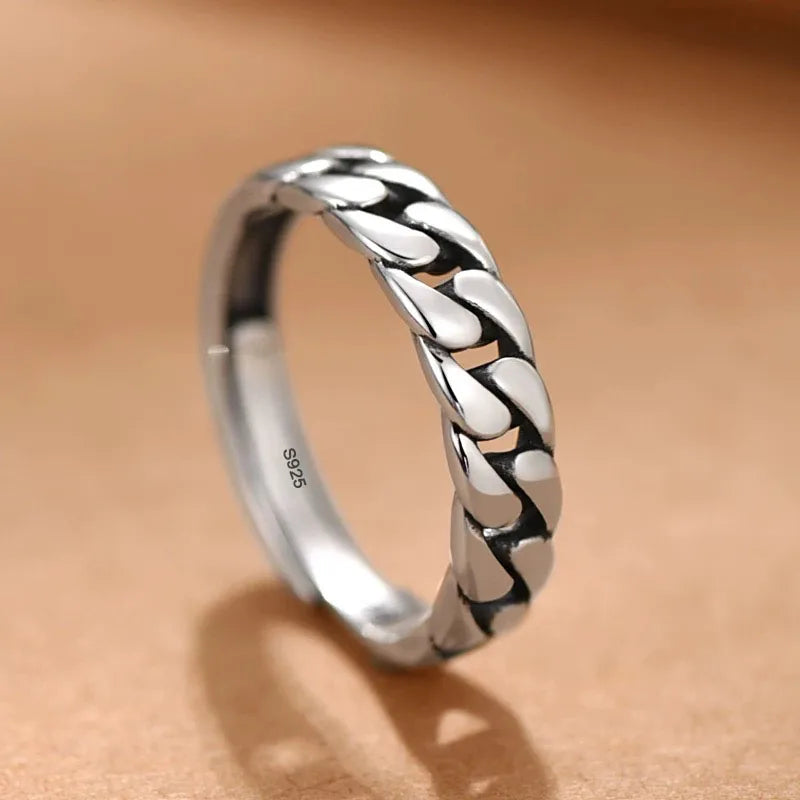 925 Sterling Silver Braided Ring Adjustable