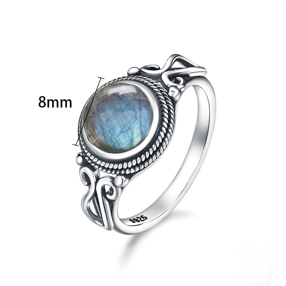 925 Sterling Silver Gemstone Ring – 8mm Natural Stone, Choose Your Favorite Gemstone