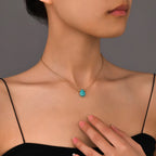 Boho Teardrop Turquoise Pendant Necklace in Stainless Steel